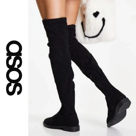 Like NEW - ASOS DESIGN Kalani over the knee boots in black micro Sz 9 - Picture 3 of 4